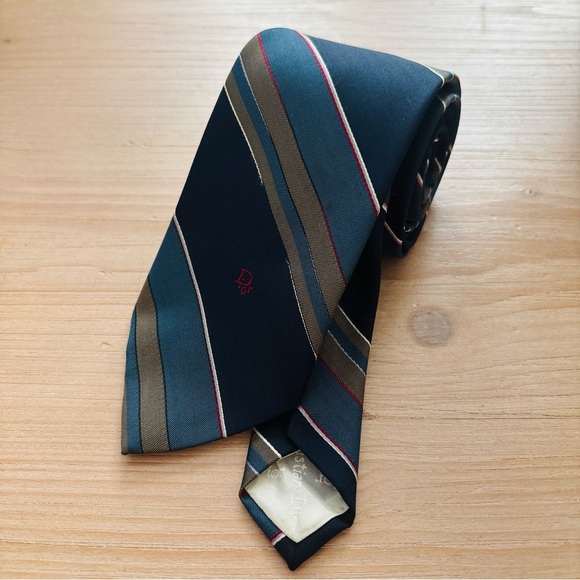 Christian Dior Navy Blue Gray Mens Designer Striped Luxury Vintage‎ Tie